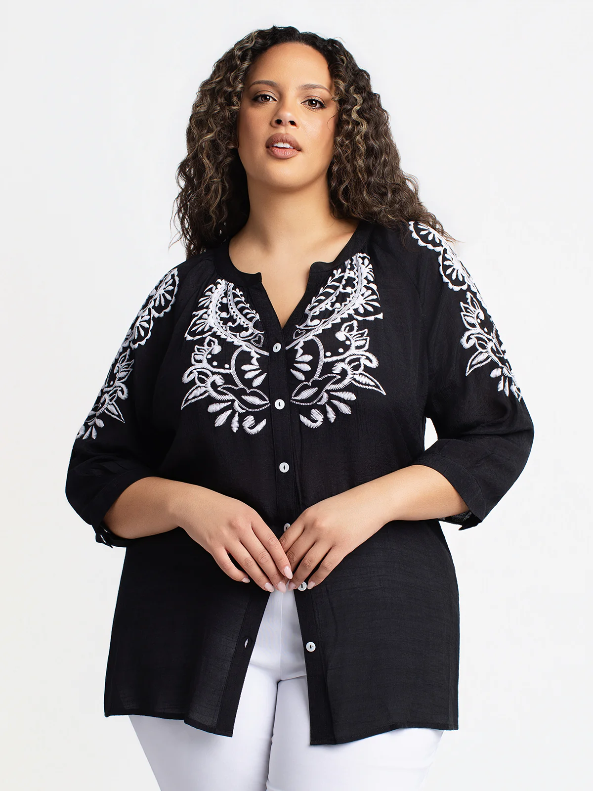 Blouse à manches 3/4 avec boutons - Image 2